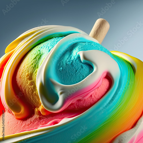 Rainbow sherbet or ice cream portion photo
