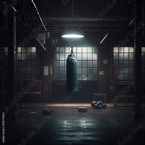 punching bag in a empty gym at night photo