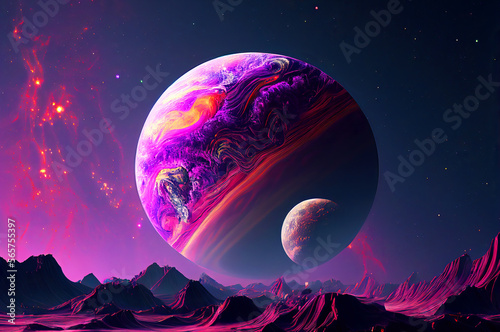 Abstract planets with deep space background generative ai illustration