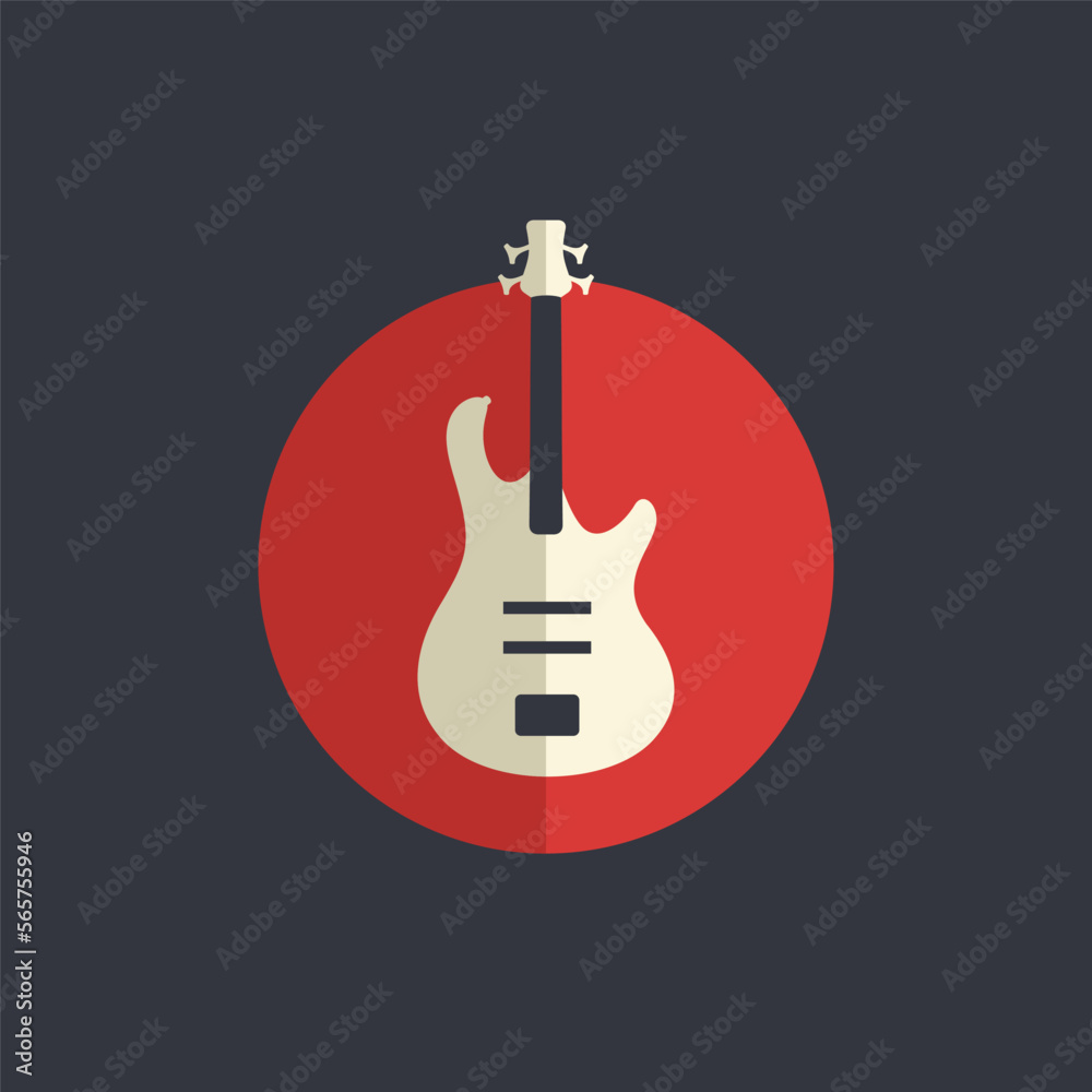 Electric guitar flat style vector icon with long shadow on dark background Electric guitar flat style vector icon with long shadow on dark background