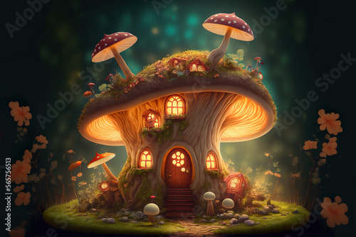 cute Fantasy House. Fairy tale little cottage in magical forest. Generated AI