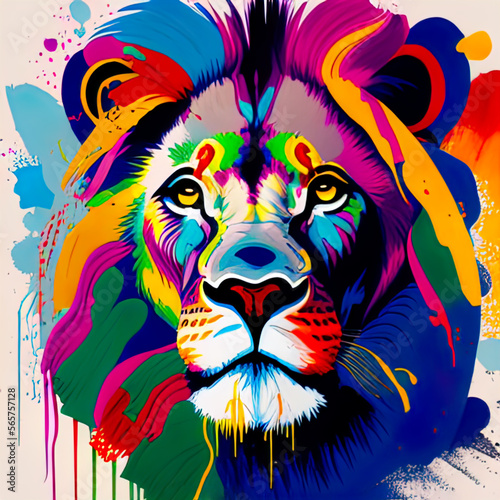 Watercolor abstract strokes of a lion with paint splatter  paint splash and paint drip