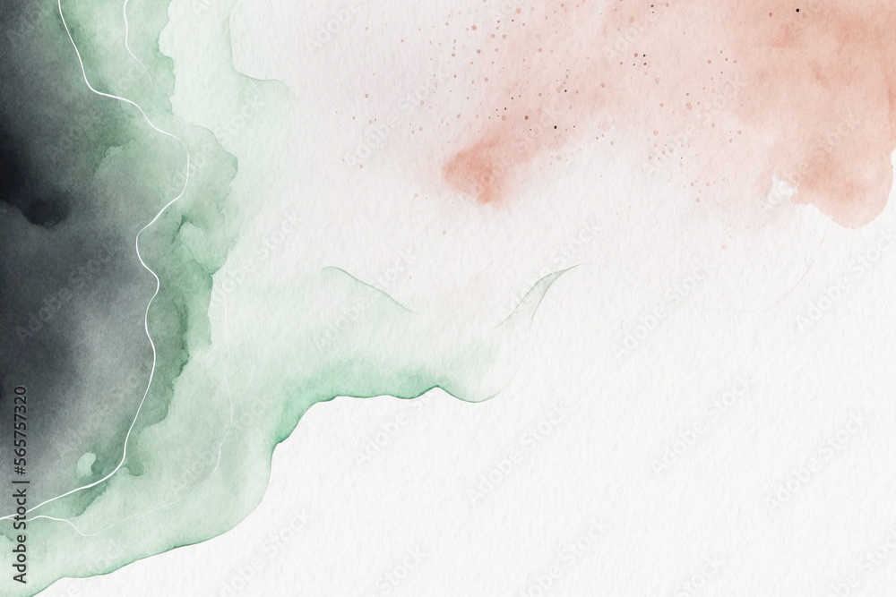 Abstract watercolor background. Green and beige watercolor texture. Artistic digital wallpaper.