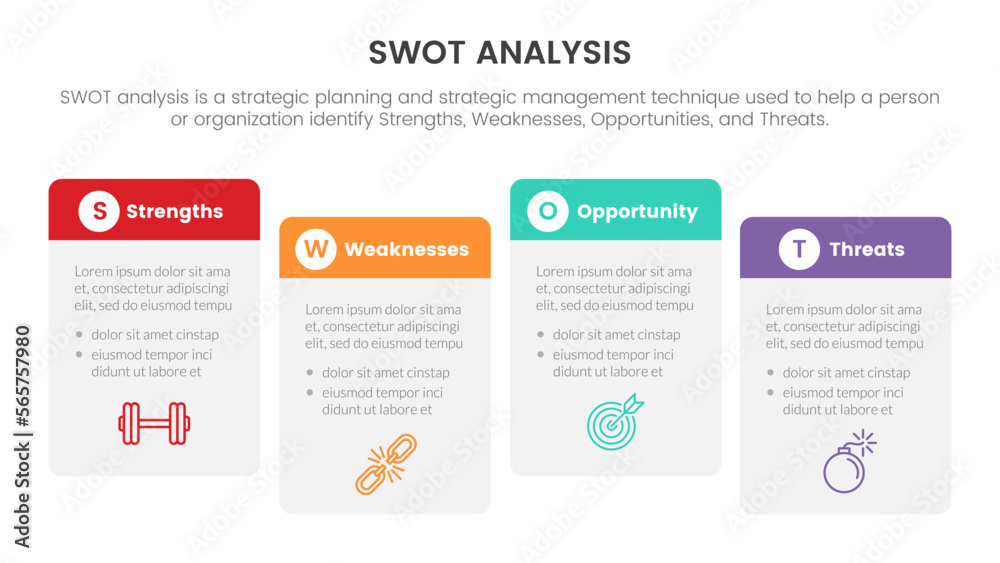 swot analysis for strengths weaknesses opportunity threats concept with box table flow for infographic template banner with four point list information swot analysis for strengths weaknesses opportunity threats concept with box table flow for infographic template banner with four point list information