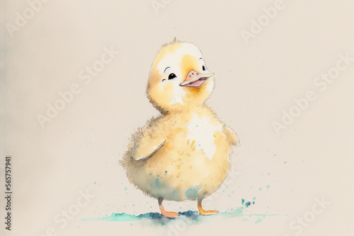 Baby duck standing watercolor, Generative AI