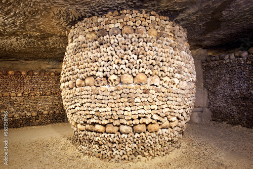 Skulls in the Catacombs of Paris, France. photo