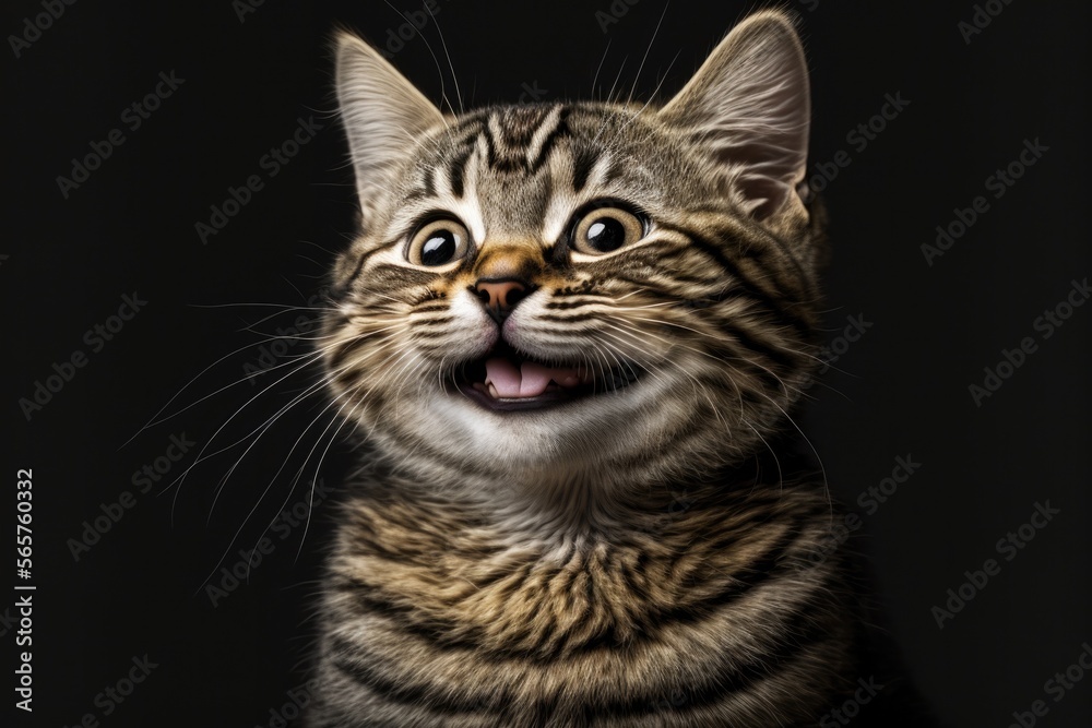 cute cat smiling, funny pet, happy pet on black background, Generative AI cute cat smiling, funny pet, happy pet on black background, Generative AI