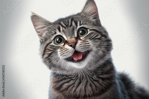 cute cat smiling, funny pet, happy pet isolated on white background, Generative AI