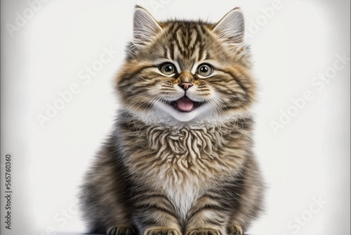 cute cat smiling, funny pet, happy pet isolated on white background, Generative AI