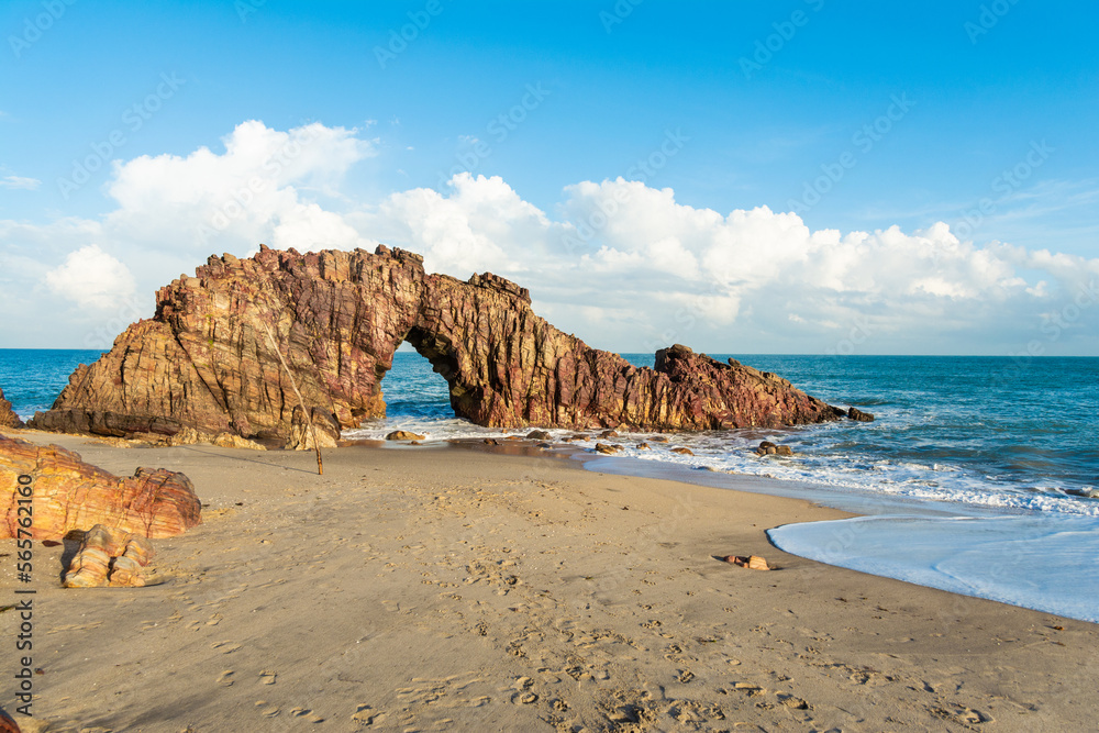 Pedra Furada. Famous touristic attraction on the beach of Jericoacoara, Ceara State, Brazil.