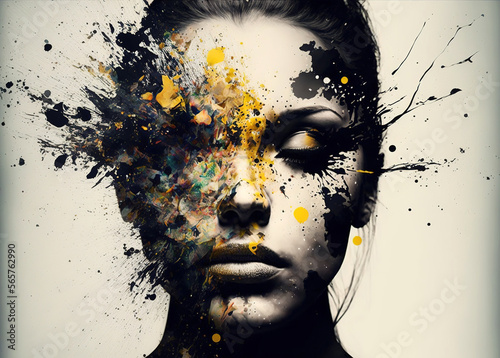 Face of a young woman, abstract art - Generative AI