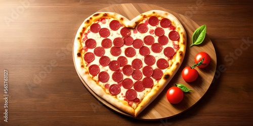 Artisanal Heart Shaped Valentine Pizza, baked in stone oven, made with generative ai