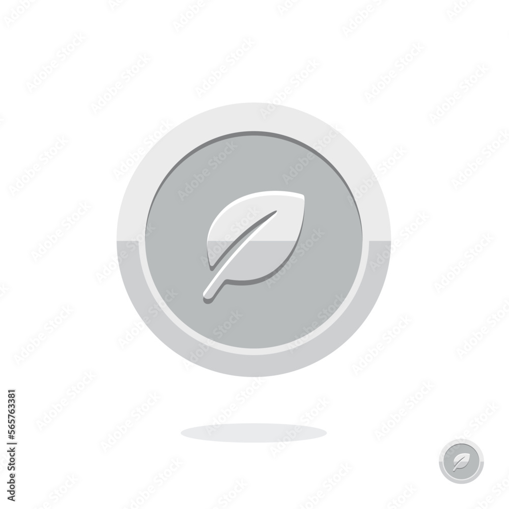Silver game coin. Silver coin with leaf. Coin icon. Money symbol. Treasure sign. Silver leaf. Eco market. Cash money. Graphic user interface design element. Game purchases. Financial. Game elements. Silver game coin. Silver coin with leaf. Coin icon. Money symbol. Treasure sign. Silver leaf. Eco market. Cash money. Graphic user interface design element. Game purchases. Financial. Game elements.