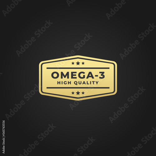 Premium omega 3 seal vector or omega 3 label vector on black background. omega 3 label vector for natural product. The best omega 3 stamp vector isolated on black background.