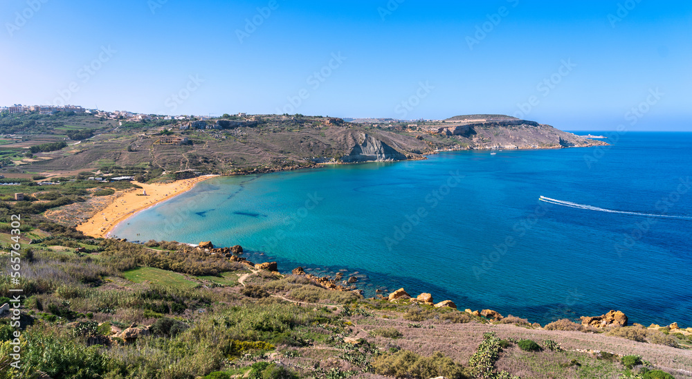 Ramla Bay on the north coast of Gozo, Malta taken from Tal-Mixta Cave