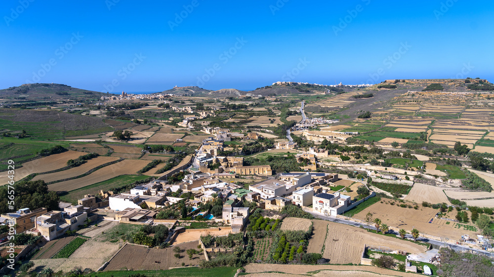 Looking over the north of Gozo island, Malta taken from the Cittadella in Victoria