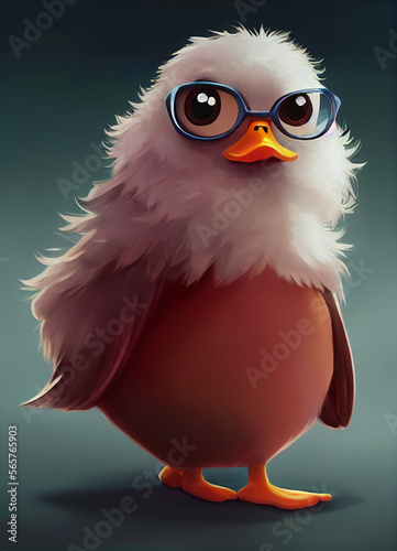 Cute, adorable cartoon, animation bird of a cinematic universe, lighting, photography, cuteadorable animals, trough wings of a better future, NFT compatible, AI generative