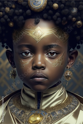 Afrofuturism Portrait of a Beautiful Young Princess, AI Generated Image of a Nubian Girl Queen