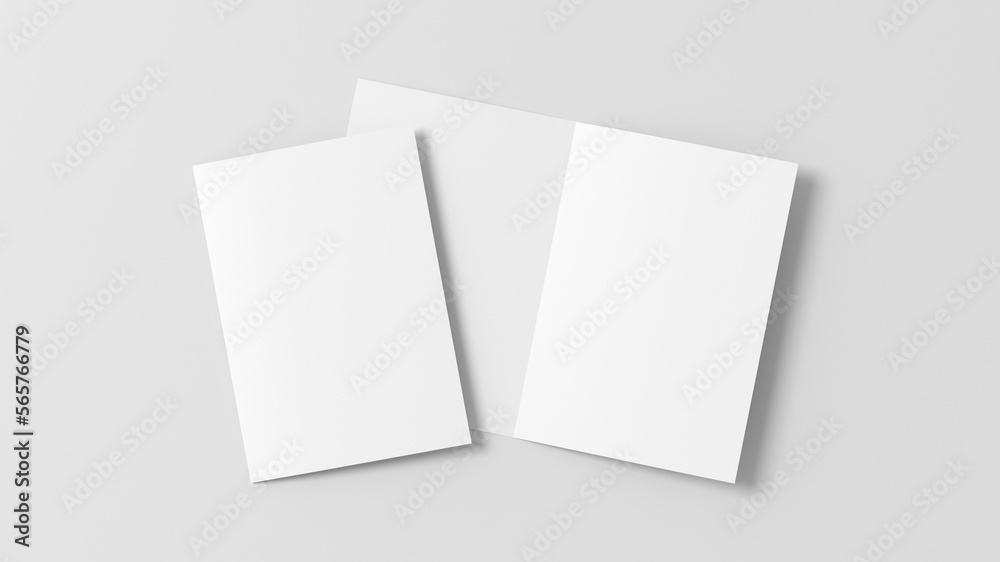 Half-folded flyer A4 booklet mock up on white background - obrazy, fototapety, plakaty 
