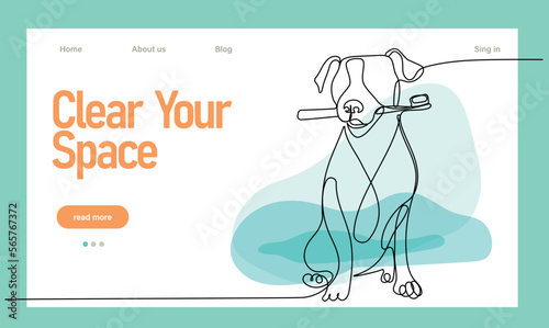 Home cleaning service landing page design concept, illustration of janitors with cleaning tools. Vector illustration