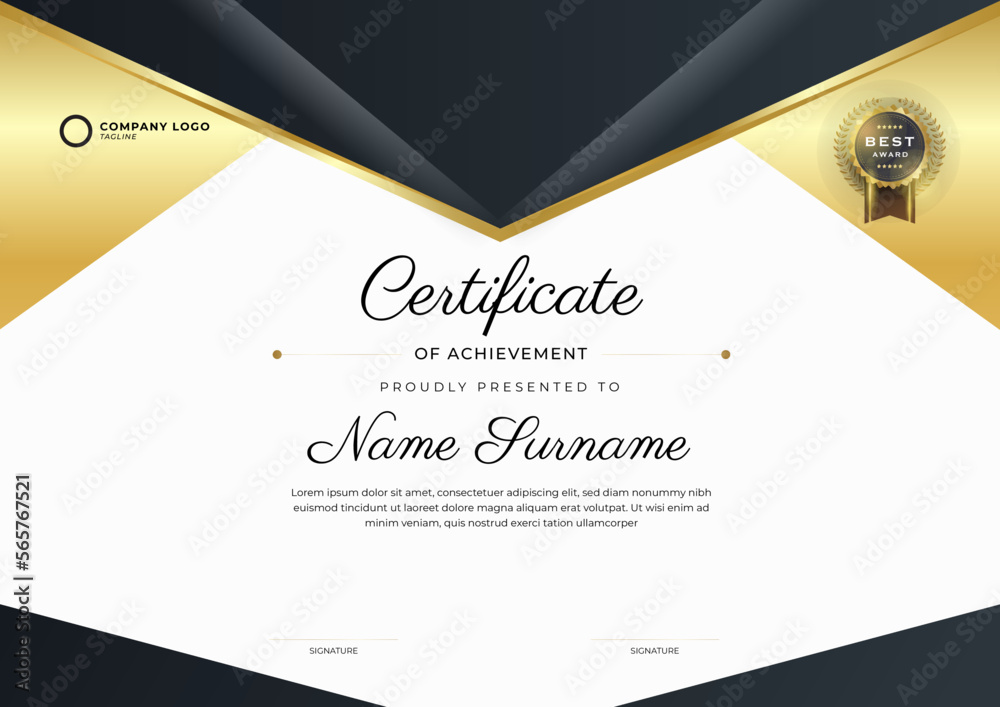 Black and gold Certificate of Achievement template. Background with ...