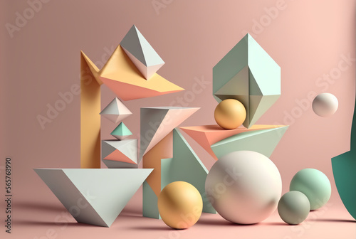 Abstract Geometric Shapes in Soft Pastel Colors