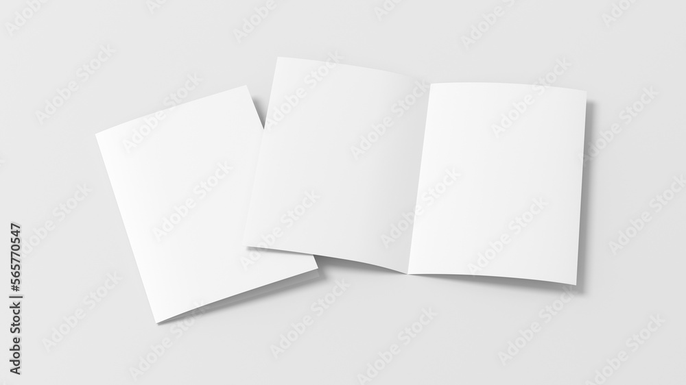 Half-folded flyer A4 booklet mock up on white background Half-folded flyer A4 booklet mock up on white background