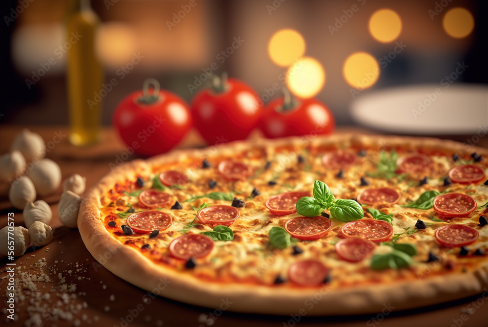 Italian Margherita Pizza with Olives and Mozzarella, generative ai Italian Margherita Pizza with Olives and Mozzarella, generative ai