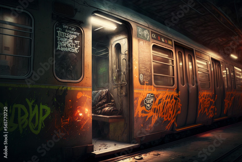 Abandoned subway carriages AI generative	 photo