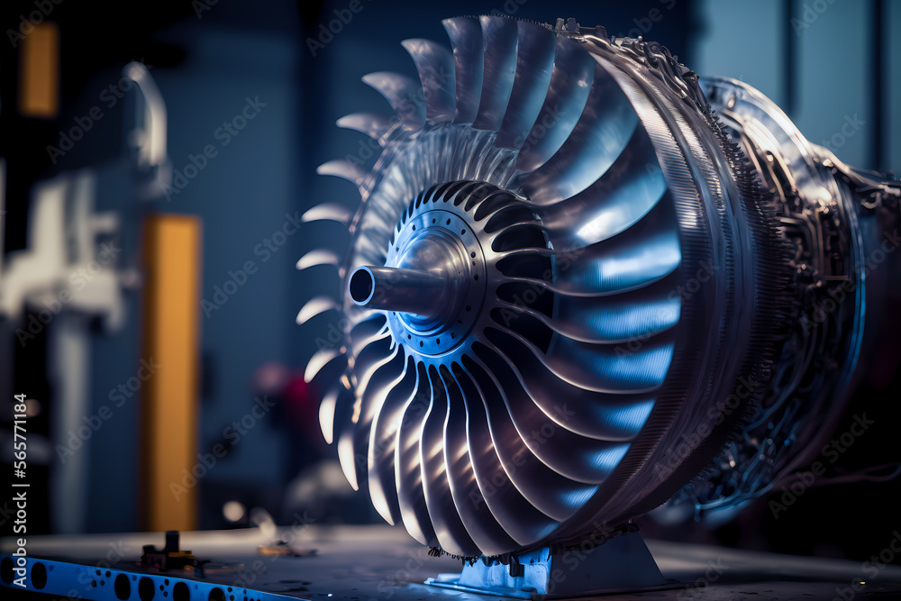Sunlight Engine Aircraft jet engine on repair and maintenance. Industrial motor of ...