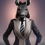 Portrait of a zebra dressed in a formal business suit, generative ai