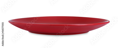 Empty red ceramic plate isolated on white