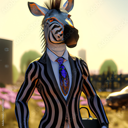 Portrait of a zebra dressed in a formal business suit  generative ai
