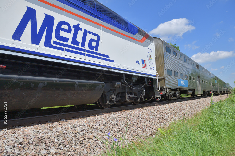 The locomotive pushing an inbound Metra commuter train destined for ...