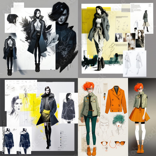fashion collection layout mood board, Generative AI