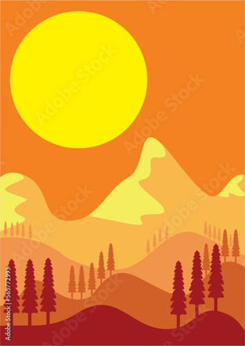 illustration vector graphic of sunset in a mountain perfect for wallpaper  backround  etc.