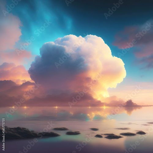 Generative AI  Beautiful sky and clouds in soft pastel color. Soft cloud in the sky background