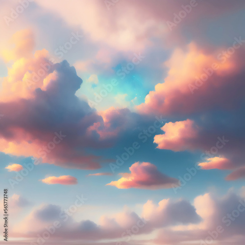 Generative AI  Beautiful sky and clouds in soft pastel color. Soft cloud in the sky background