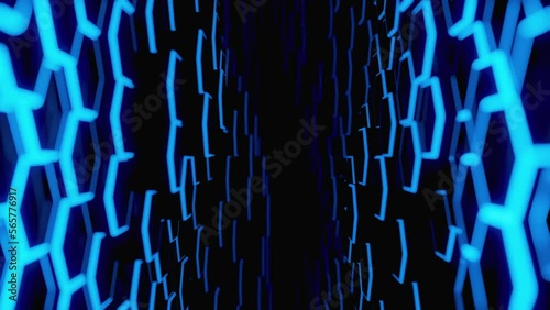 Futuristic Hexagon background. 3d render. Abstract blue Hexagonal pattern. Random motion. Seamless loop