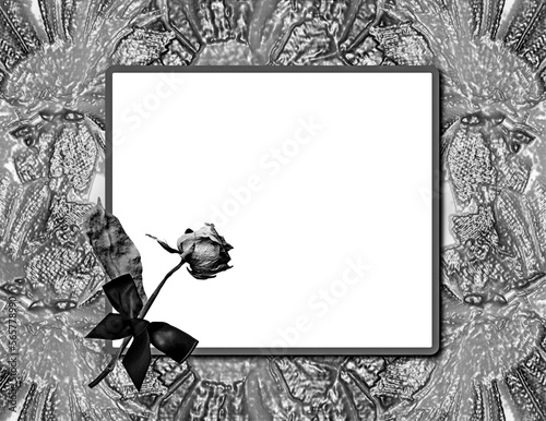 Canvas Print Funeral black card with dry rose and bow