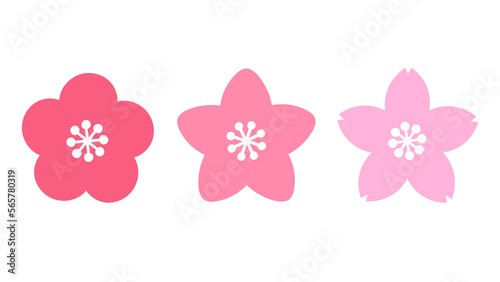 シンプルな梅桃桜のイラスト　白