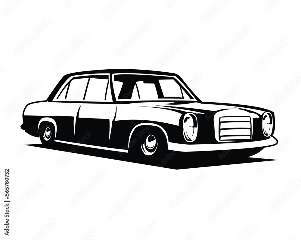 luxury classic car silhouette. white background isolated vector design showing from the side. Best for badge, emblem, icon, sticker design, trucking industry. available in eps 10.