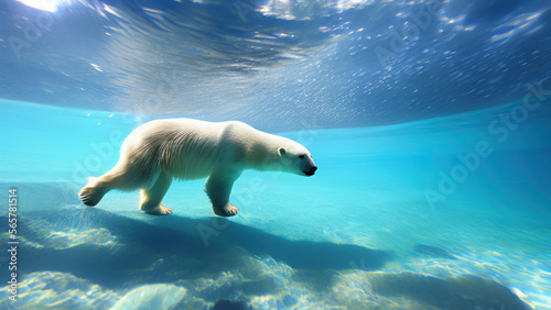 polar bear swimming in blue water, white bear, ocean, north pole, Generative AI © Francisco