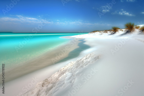 White sandy beach clear water clear sky, Generative AI © TEERAWAT