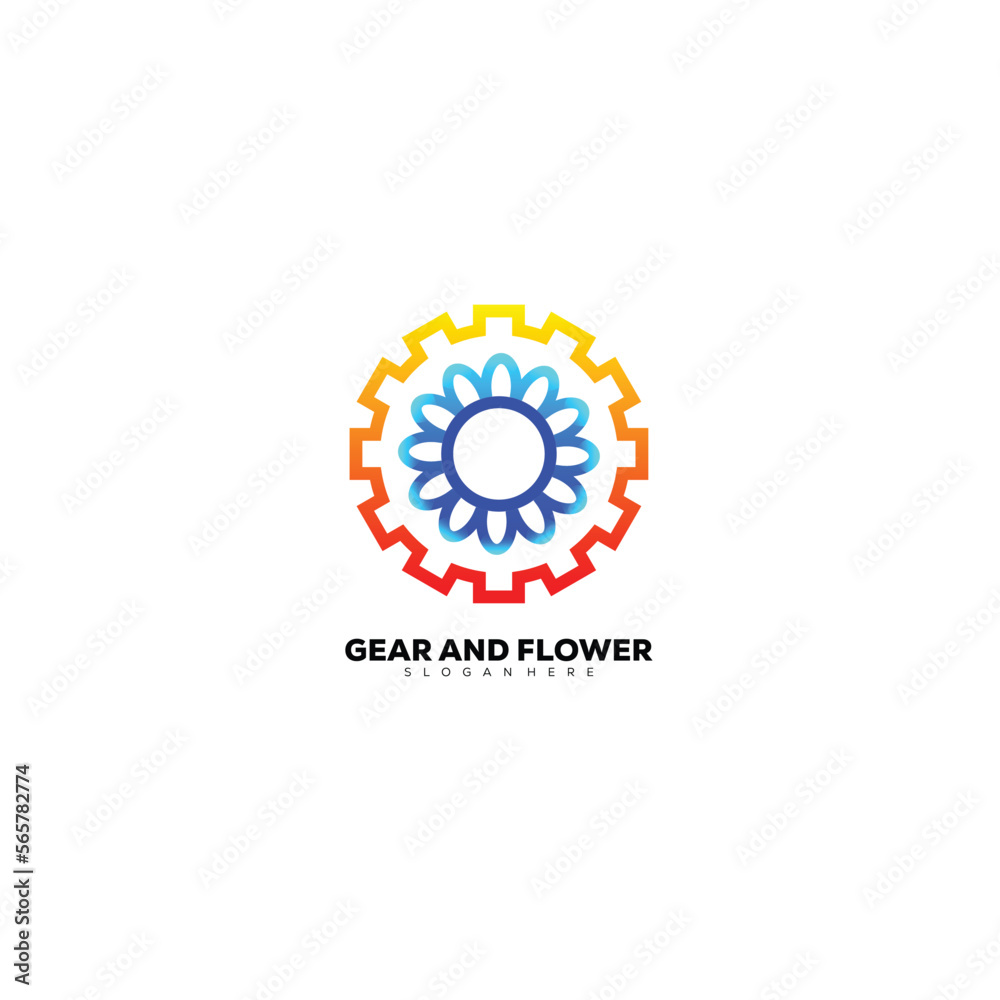 gear tech with flower design line logo colorful gear tech with flower design line logo colorful