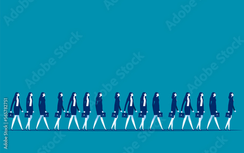 Business people walking together in the same direction. Vector illustration full length character of business