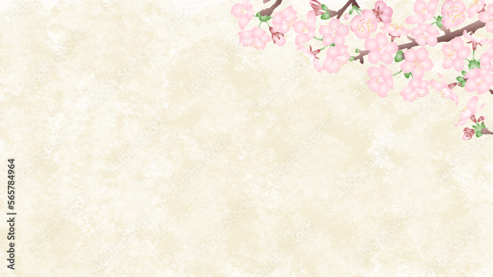 立体的な桜の枝と和紙風背景の和風素材