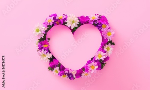 pink heart with pink flowers on pink background created with generative AI