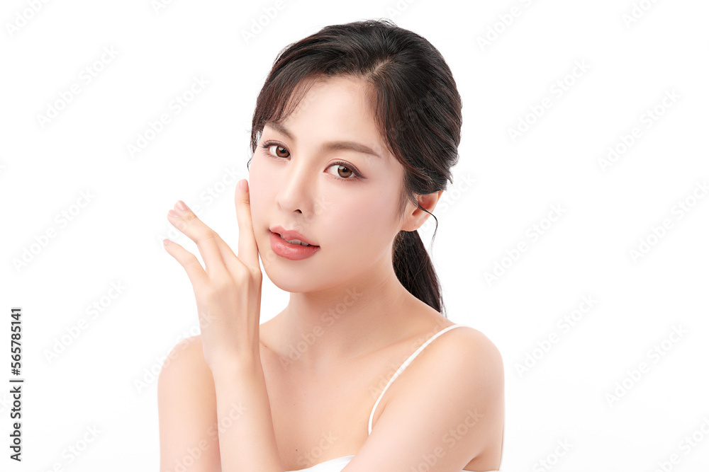 Beautiful young asian woman with clean fresh skin on white background, Face care, Facial treatment, Cosmetology, beauty and spa, Asian women portrait.