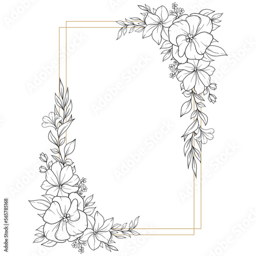 outline spring flower gold geometric frame